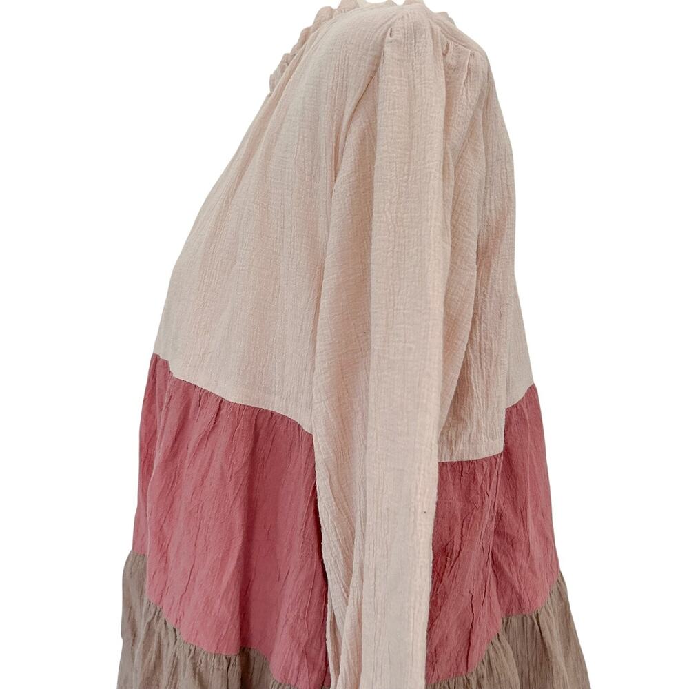 &Merci Blouse Size Large Tricolor Ruffled Blouse Southern Preppy Boho Colorblock - Picture 7 of 11